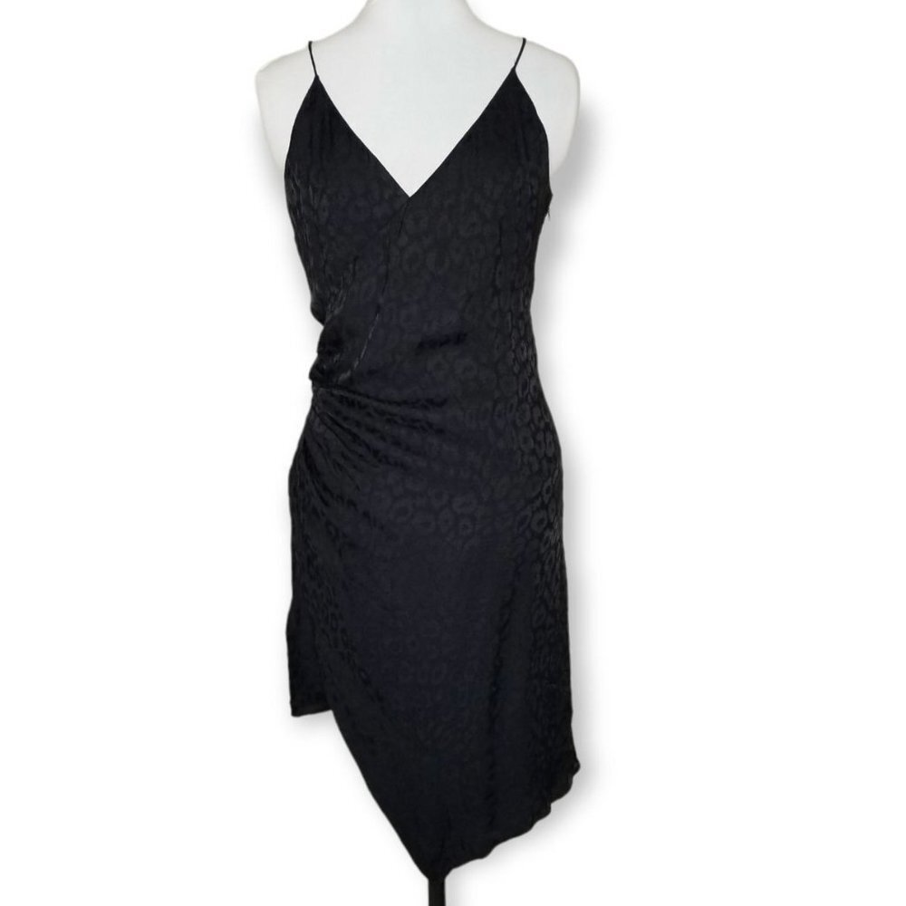 ⚡️Cushnie Target Black Satin Leopard Print Dress Asymmetric Hem Thin Straps